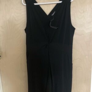 Black Sleeveless V-Neck Twist Front Dress